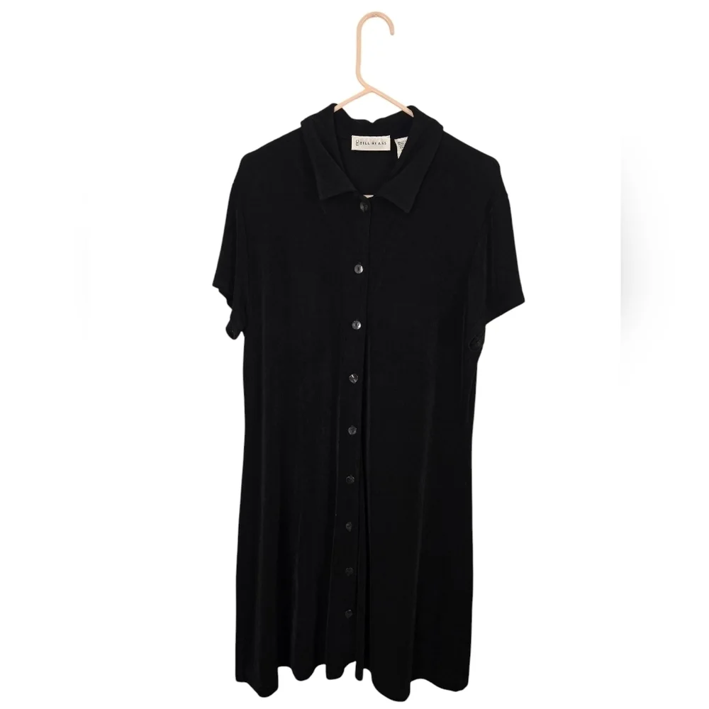 Vintage Bill Blass Women's Size 3 Black Dress Button Down Short Sleeve Collared - Picture 1 of 4